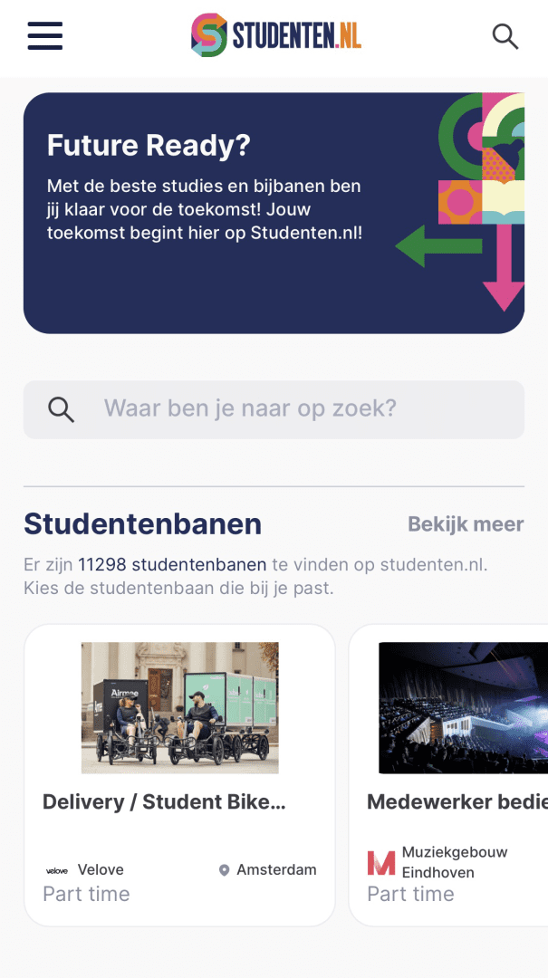 studenten.nl screenshot van de website